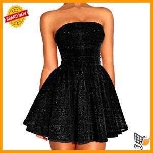 Strapless Sequin Mini Dress Ruched Bow Backless Prom Party Formal